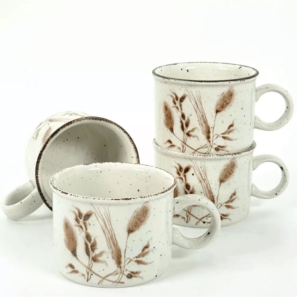 Set of 4 Stonehenge‎ Midwinter Wild Oats Mugs Cups ENGLAND WEDGWOOD Vintage Boho